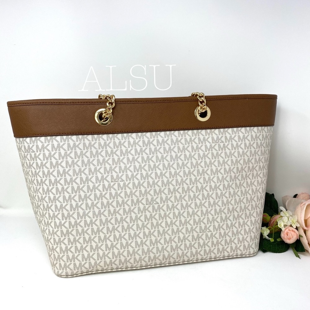 Michael Kors Shania Chain Tote Vanilla Leather LG - Picture 3 of 8